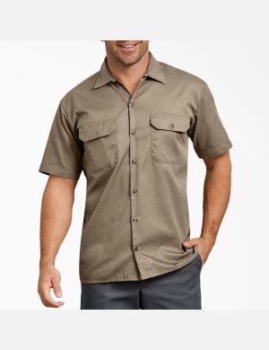 Desert Sand Dickies Relaxed Fit Short Sleeve Work Shirts | 241YXEGJA