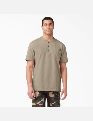 Desert Sand Dickies Short Sleeve Heavyweight Henley T-Shirts | 823BCVLMW