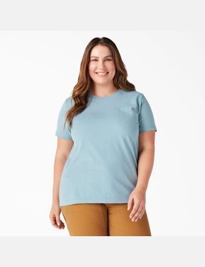 Dockside Blue Dickies Plus Heavyweight Short Sleeve Tops | 521JCQOSR