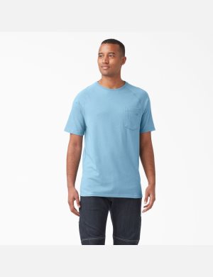 Dusty Blue Dickies Cooling Short Sleeve T-Shirts | 370AJHOVD