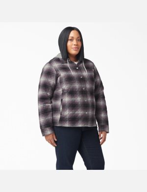 Dusty Purple/Black Ombre Plaid Dickies Plus Flannel Hooded Shirt Jackets | 072DQYAGV