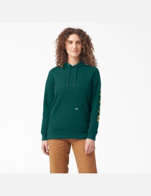 Forest Green Dickies Heavyweight Logo Sleeve Hoodies | 075RCWZEF