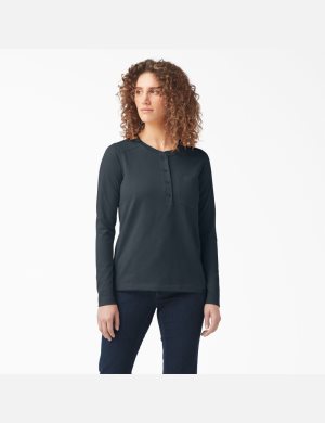 Forest Heather Dickies Heavyweight Henley Long Sleeve T-Shirts | 937PFWDEI