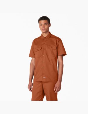 Gingerbread Brown Dickies Short Sleeve Work Shirts | 816DYNOPQ