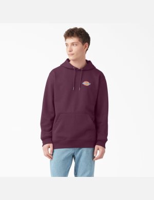 Grape Wine Dickies Fleece Embroidered Chest Logo Hoodies | 502APGDVS