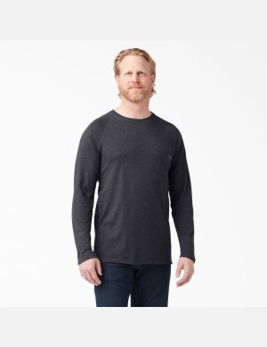 Heather Black Dickies Cooling Long Sleeve Shirts | 689YFWUKE