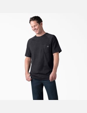 Heather Black Dickies Cooling Short Sleeve Shirts | 209MEFIJR