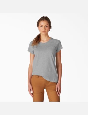 Heather Gray Dickies Cooling Short Sleeve T-Shirts | 354GLUPEJ