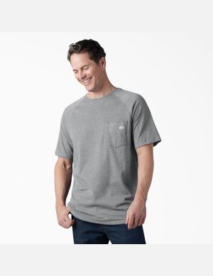 Heather Gray Dickies Cooling Short Sleeve Shirts | 538MOTSHE