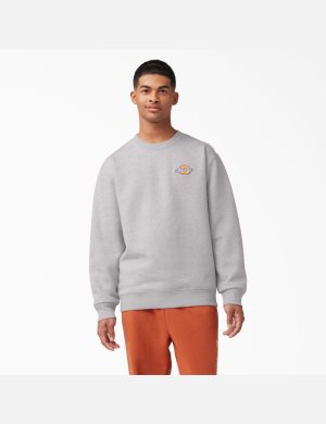 Heather Gray Dickies Fleece Embroidered Chest Sweatshirts | 498QFRKHL