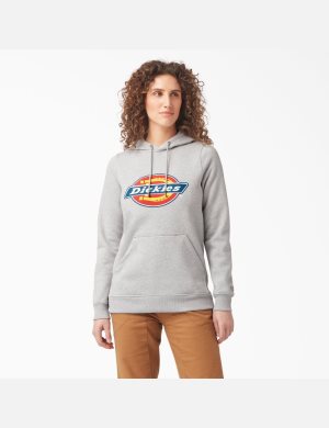 Heather Gray Dickies Heavyweight Logo Hoodies | 270XAPQRH