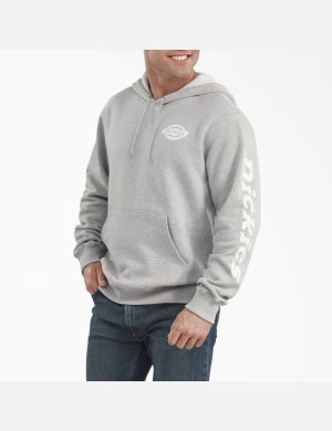 Heather Gray Dickies Logo Sleeve Fleece Outerwear | 619ORGPHT