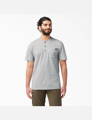 Heather Gray Dickies Short Sleeve Heavyweight Henley T-Shirts | 540CDHVYZ