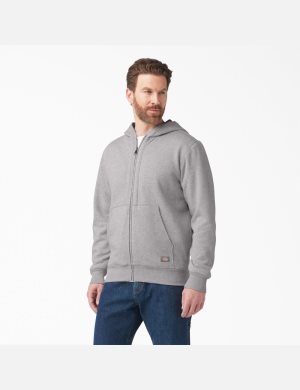 Heather Gray Dickies Thermal Lined Full-Zip Fleece with DWR Hoodies | 891CXKNIF