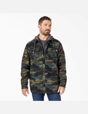 Hunter Green Camo Dickies Hydroshield Duck Hooded Shirt Jackets | 462BWXZUN