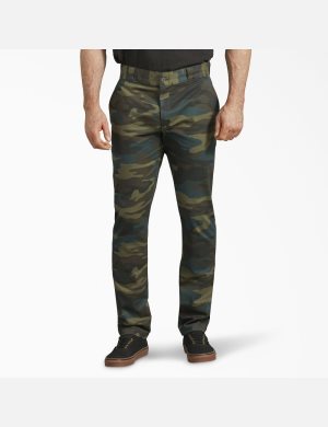 Hunter Green Camo Dickies Skinny Fit Straight Leg Work Pants | 278CBFVQS