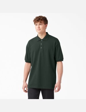 Hunter Green Dickies Adult Size Piqu T-Shirts | 674CMWIET