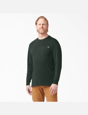 Hunter Green Dickies Heavyweight Crew Neck Long Sleeve T-Shirts | 359BHGWOA