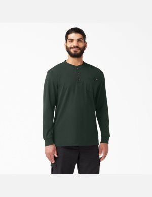 Hunter Green Dickies Long Sleeve Heavyweight Henley Shirts | 428YWZIXF