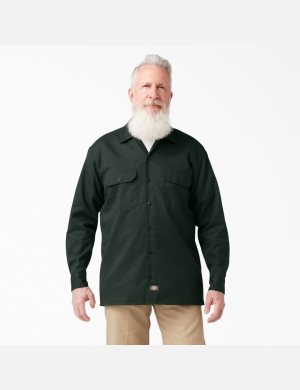 Hunter Green Dickies Long Sleeve Work Shirts | 405PVYTCA