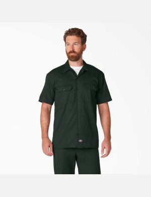 Hunter Green Dickies Short Sleeve Work Shirts | 567VXORUZ