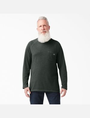 Hunter Green Heather Dickies Cooling Long Sleeve T-Shirts | 031IFSWVL