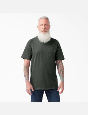 Hunter Green Heather Dickies Cooling Short Sleeve Shirts | 746GXTWSQ