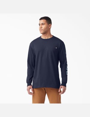 Ink Navy Dickies Graphic Long Sleeve T-Shirts | 510YNMFAB