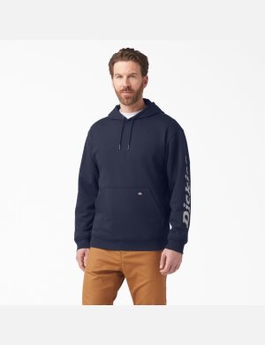 Ink Navy Dickies Water Repellent Logo Sleeve Hoodies | 350QYXLKB