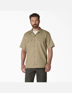 Khaki Dickies Short Sleeve Work Shirts | 108MWVUCG