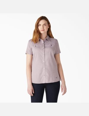 Lilac Heather Dickies Cooling Short Sleeve Work Shirt Button Up | 510CKQHSD