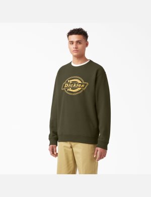 Military Green Dickies Fleece Graphic Sweatshirts | 739ANQDGB