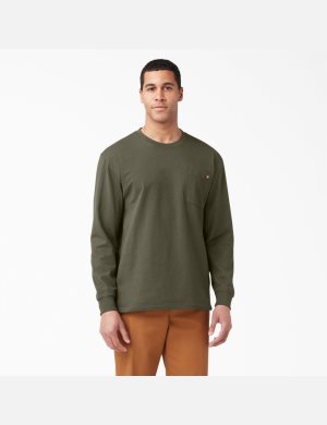 Military Green Dickies Heavyweight Crew Neck Long Sleeve T-Shirts | 382UDTYAJ