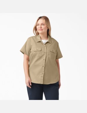 Military Khaki Dickies Plus Original 574 Work Shirts | 295RAQNZD