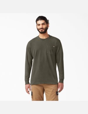 Moss Green Dickies Heavyweight Crew Neck Shirts | 849RPAZKQ