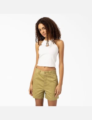 Natural Beige Dickies Chain Lake Cropped Tank Top | 057KAUCER