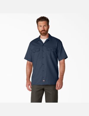 Navy Blue Dickies Short Sleeve Shirts | 623UOYWDI