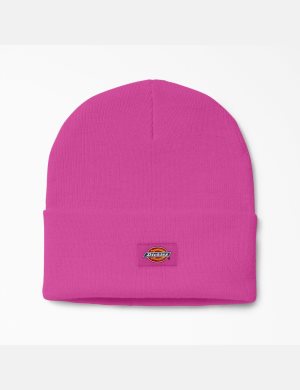 Neon Pink Dickies Cuffed Knit Hats | 675UFQYRD