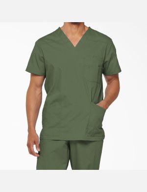 Olive Green Dickies EDS Signature V-Neck Top Scrubs | 961AGNSZY