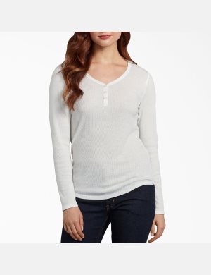 Opaque White Dickies Henley Long Sleeve T-Shirts | 570RHDJQF