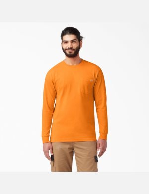 Orange Dickies Heavyweight Crew Neck Long Sleeve T-Shirts | 195VKCBXH