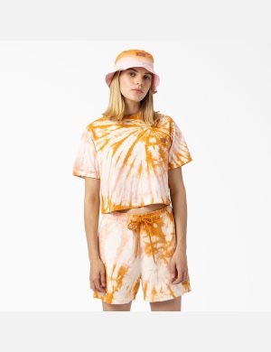 Orange Dickies Seatac Tie-Dye Cropped T-Shirts | 854WMHFIC