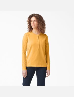 Orange Glow Dickies Heavyweight Henley Long Sleeve T-Shirts | 148XBSITO