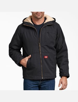 Rinsed Black Dickies Duck High Pile Fleece Lined Hooded Coats & Jackets | 805GHESYM