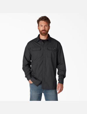 Rinsed Black Dickies FLEX Ripstop Long Sleeve Work Shirts | 708MNHTIX