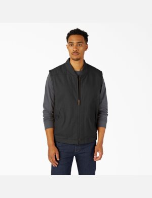 Rinsed Black Dickies High Pile Fleece Lined Duck Vests | 721ZTAPIG