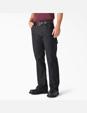 Rinsed Black Dickies Relaxed Straight Leg Heavyweight Duck Carpenter Pants | 358GHENRS