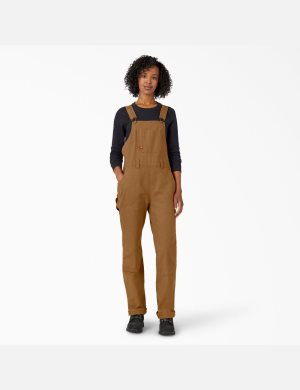 Rinsed Brown Duck Dickies Duck Double Front Bib Overalls | 956PHQCJW