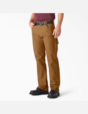 Rinsed Brown Duck Dickies Relaxed Straight Leg Heavyweight Duck Carpenter Pants | 092JSDCHP