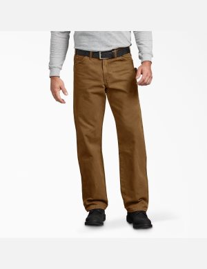 Rinsed Brown Duck Dickies Relaxed Straight Leg Sanded Duck Carpenter Pants | 210UYXZJQ